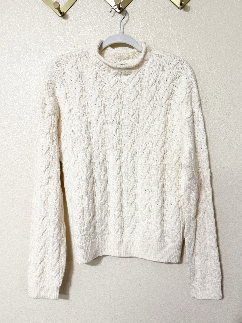 JCrew Cable Knit Mock Roll Neck Sweater in Natural Cream Size Large NEW CP349 - Picture 2 of 6